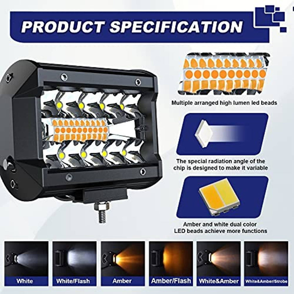 Black LED strobe pod light with multi-lens LED array and amber/white dual-color beads