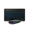RGB backlit Bluetooth keyboard and wireless mouse combo, black design with multicolor LEDs