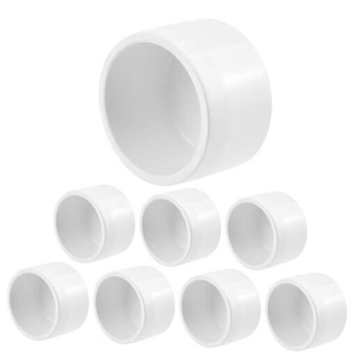 White 1-inch PVC external end cap socket fitting, round open end plug