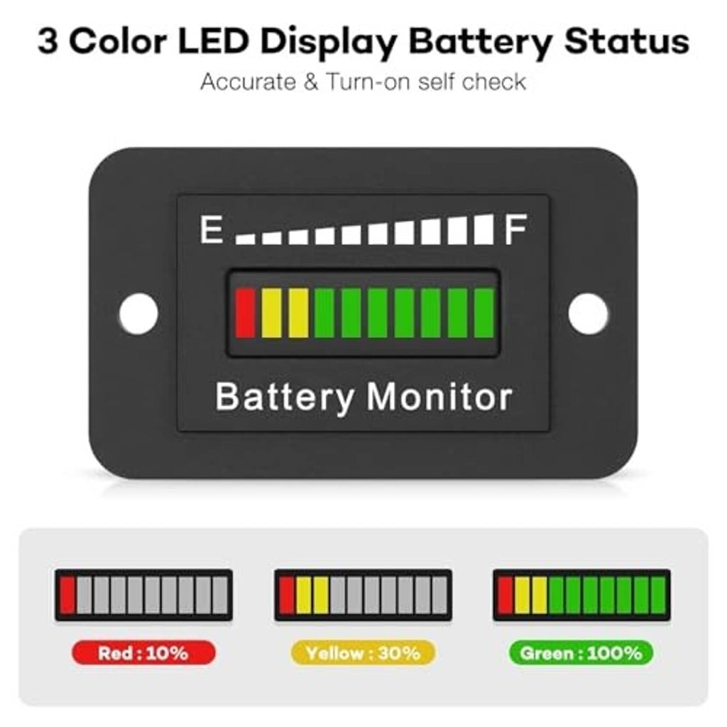 Battery monitor gauge featuring E-to-F LED meter with Battery Monitor label