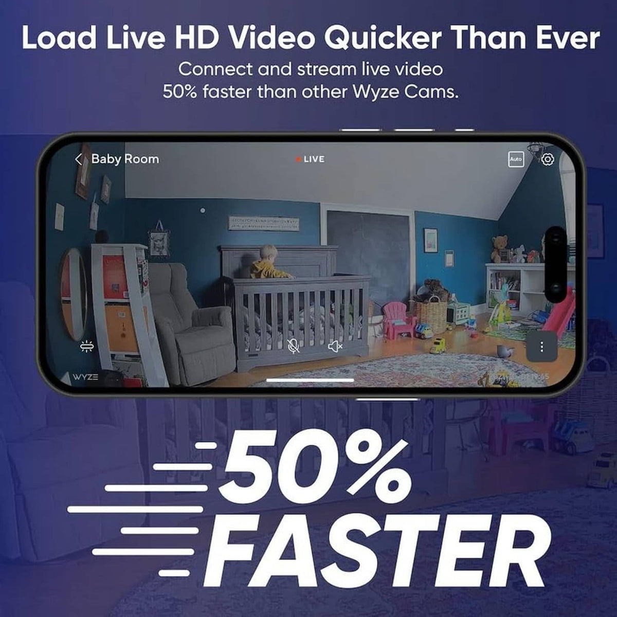 Wi‑Fi security camera shown with live-view screen on a phone and tablet