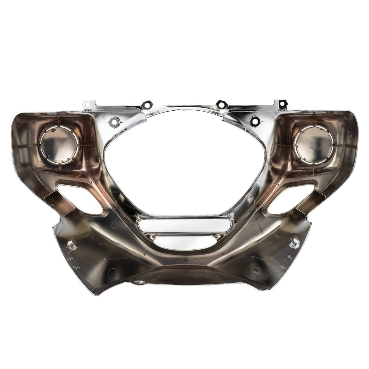 Bronze and chrome underside of engine front cowl cover with round side openings