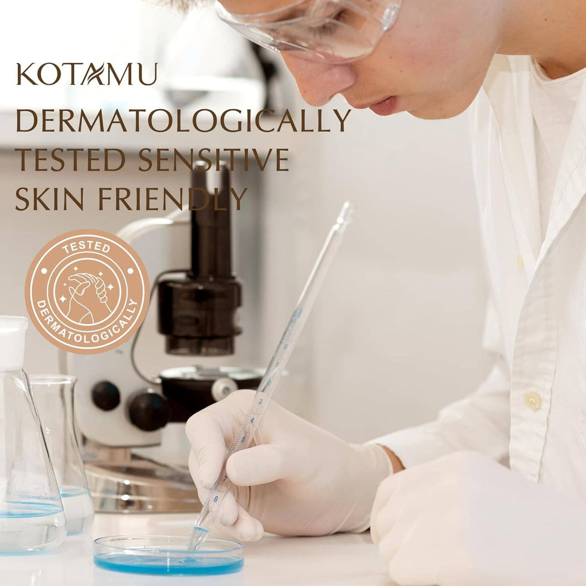KOTAMU waxing kit with pipette bottles and gloved tools for dermatologist-tested sensitive skin