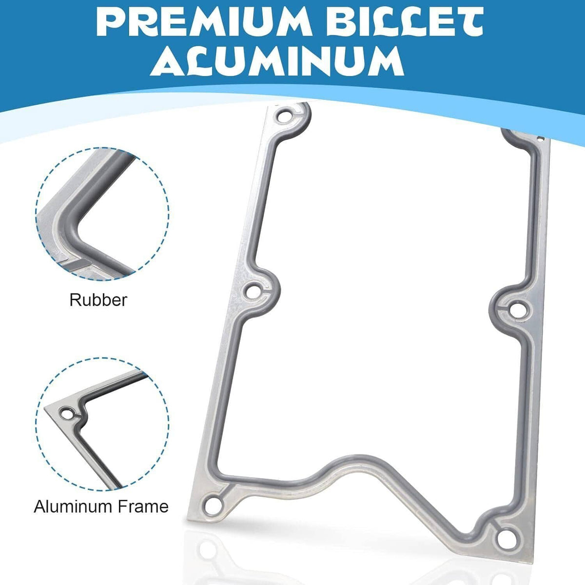 Billet aluminum gasket with rubber seal and metal frame