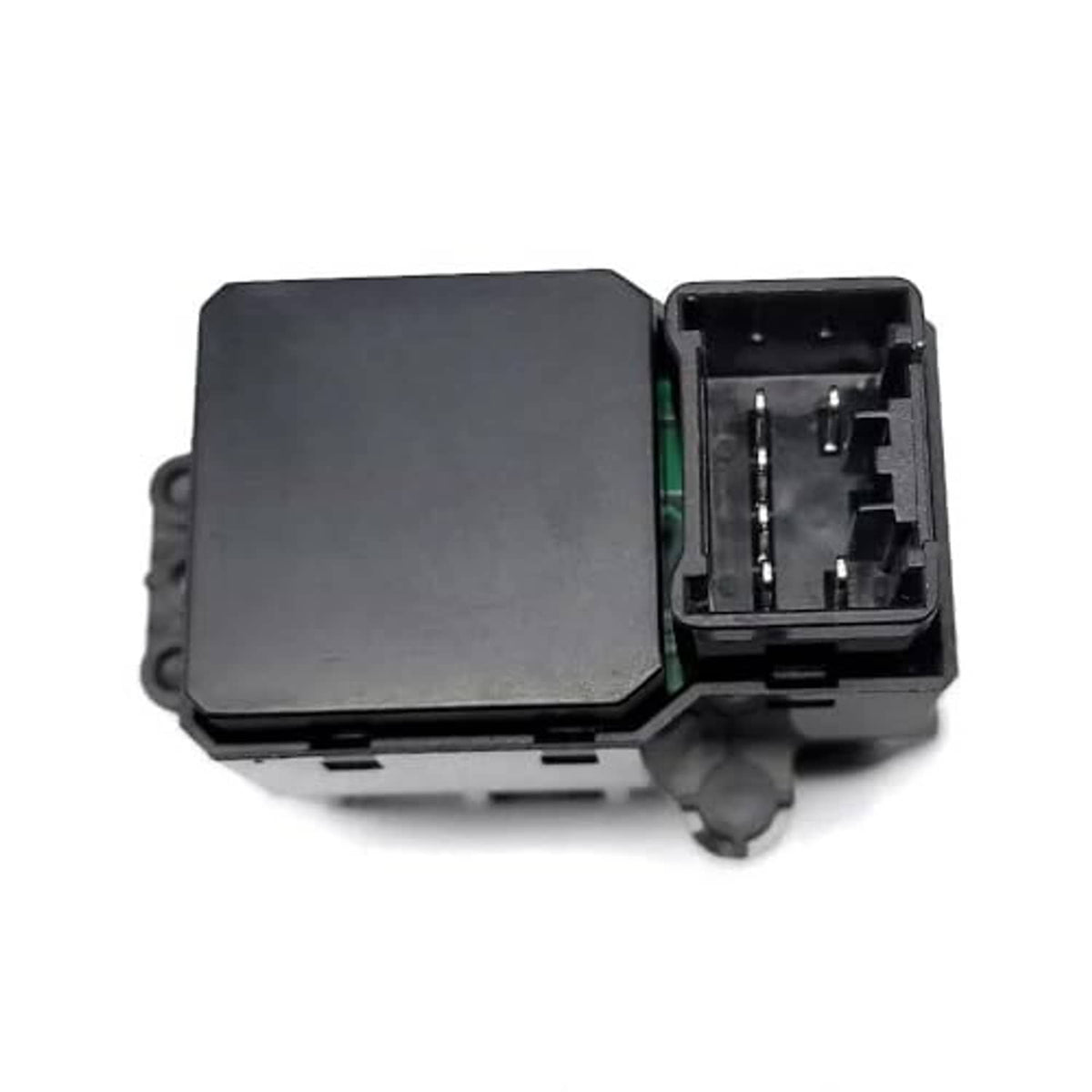 Power window switch module with open casing, visible terminals and green circuit detail