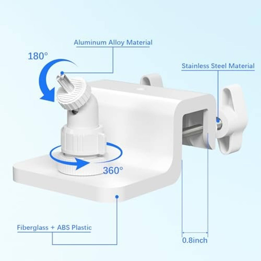 White 360° adjustable gutter mount with rotating swivel and clamp