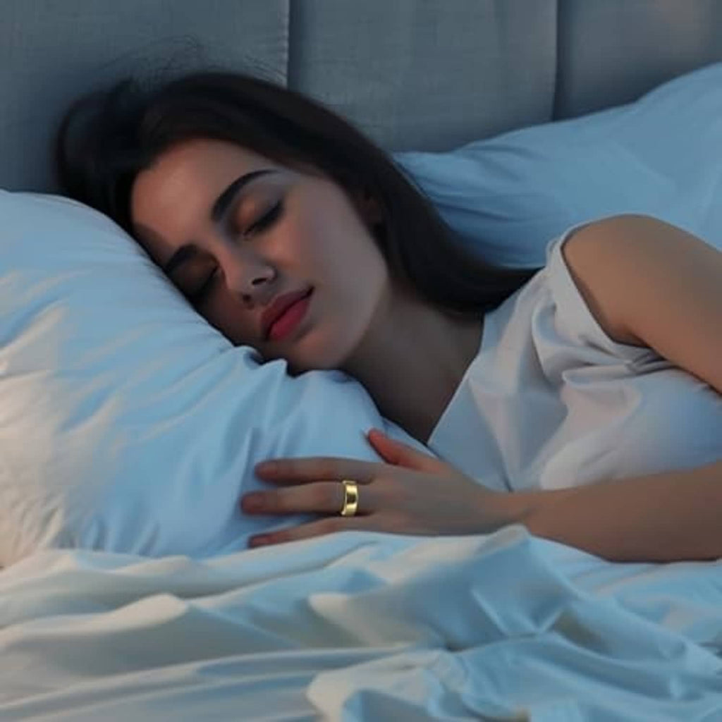 Gold-toned ring cover on a finger while sleeping