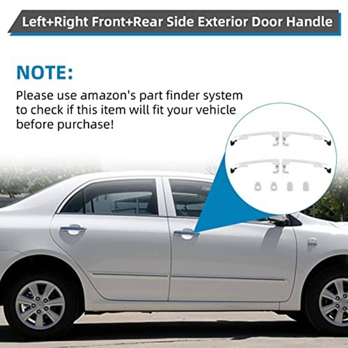 White exterior door handles shown for front and rear side positions on a car