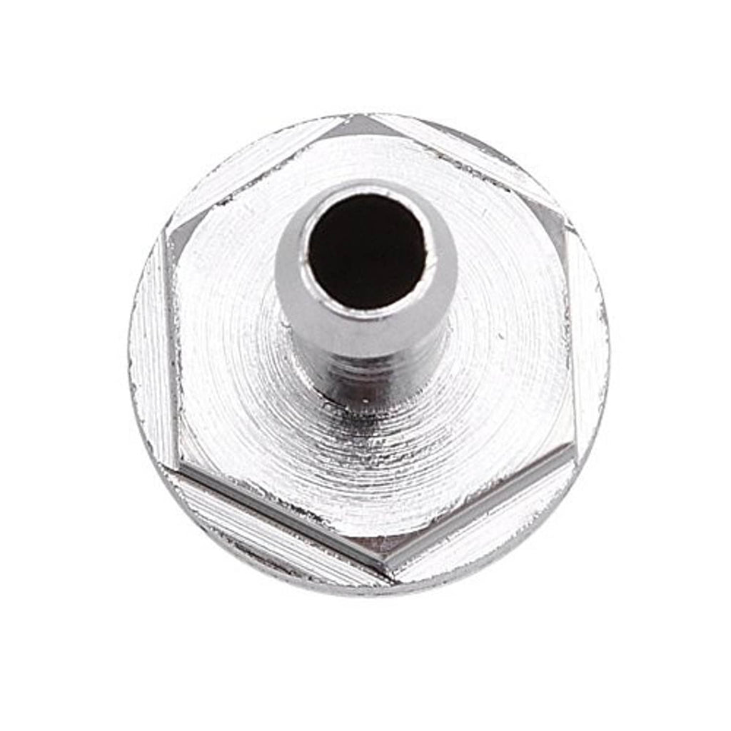 Silver hex barb fitting adapter with central inlet opening and smooth bore
