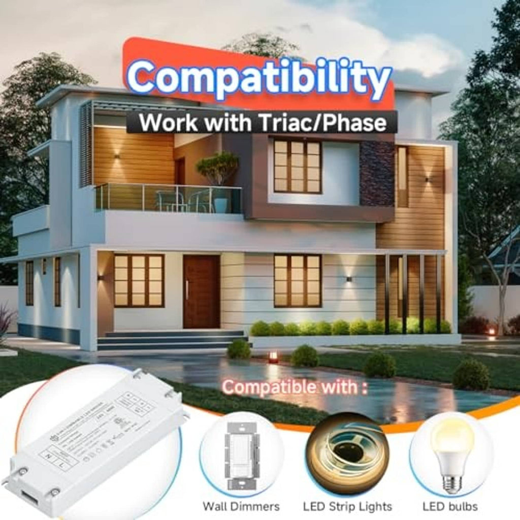 White dimmable 24V LED power supply with end mounting clips and terminals