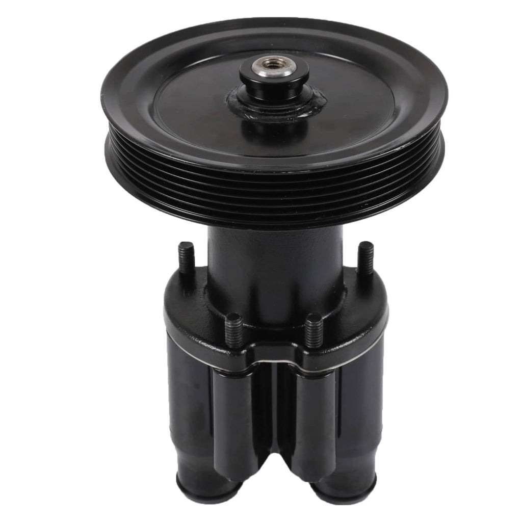 Raw sea water pump with pulley, black housing and ribbed belt pulley