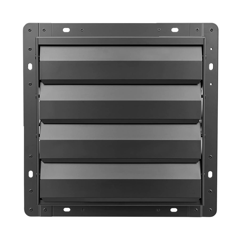 14-inch wall exhaust fan front grille with automatic louver panels, closed view