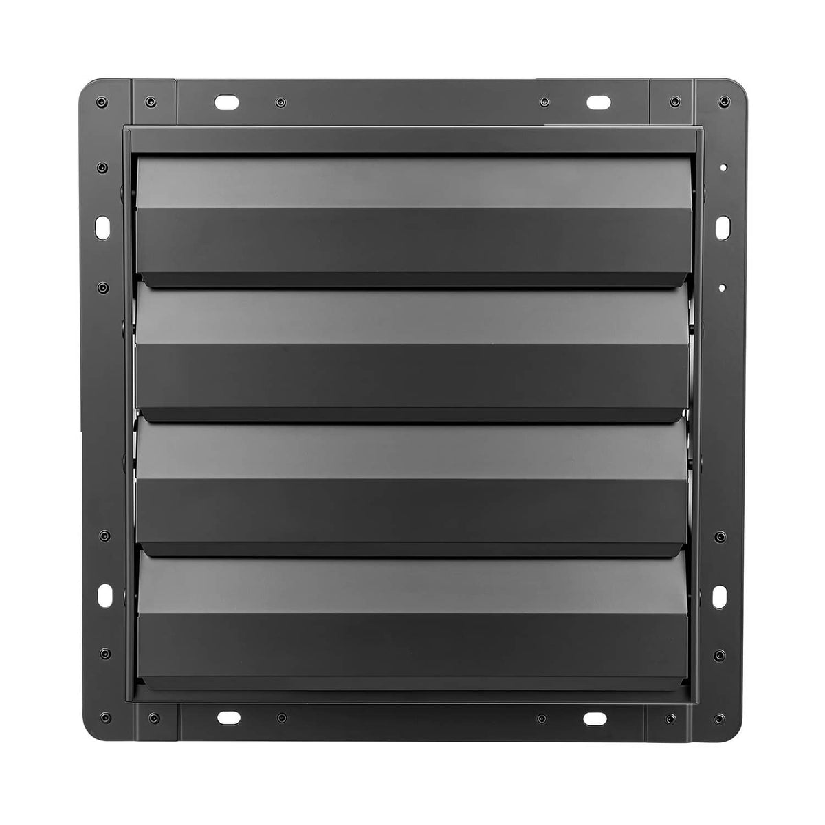 14-inch wall exhaust fan front grille with automatic louver panels, closed view