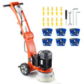 Orange walk-behind concrete floor grinder/polisher with motor housing and wheeled base