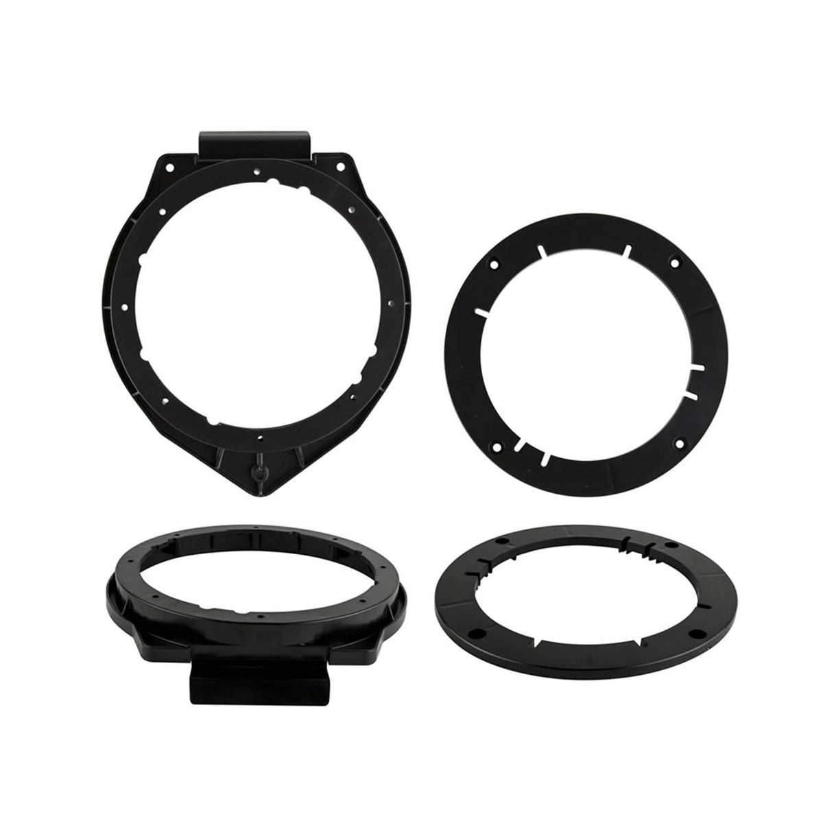 Black speaker adapter mounting ring set with four circular frames and tabs