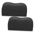Black dual-axle RV tire cover pair with curved top and wavy hem