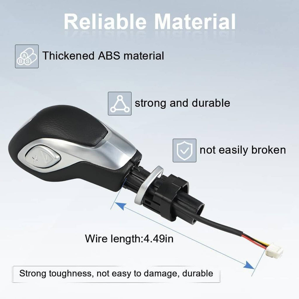 Automatic transmission shift knob with black grip and silver trim, plug and wire end