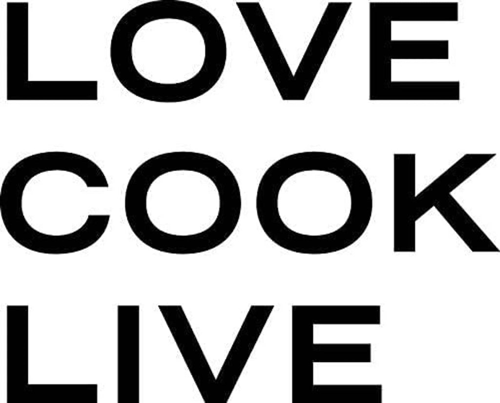 LOVE COOK LIVE text graphic in black on white