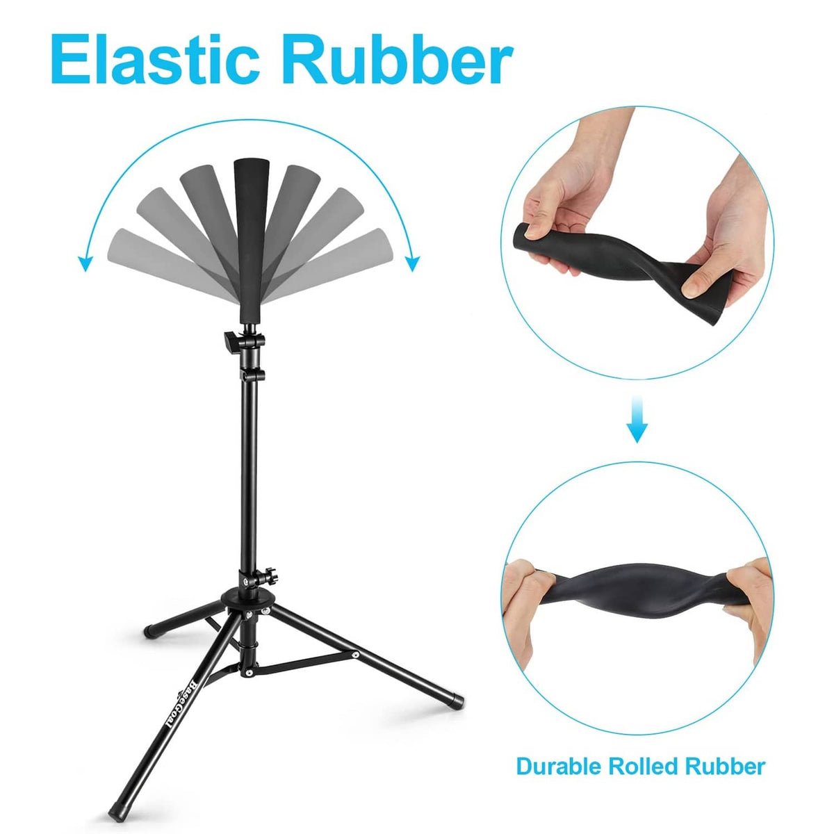 Elastic black rubber batting tee topper with durable rolled rubber design