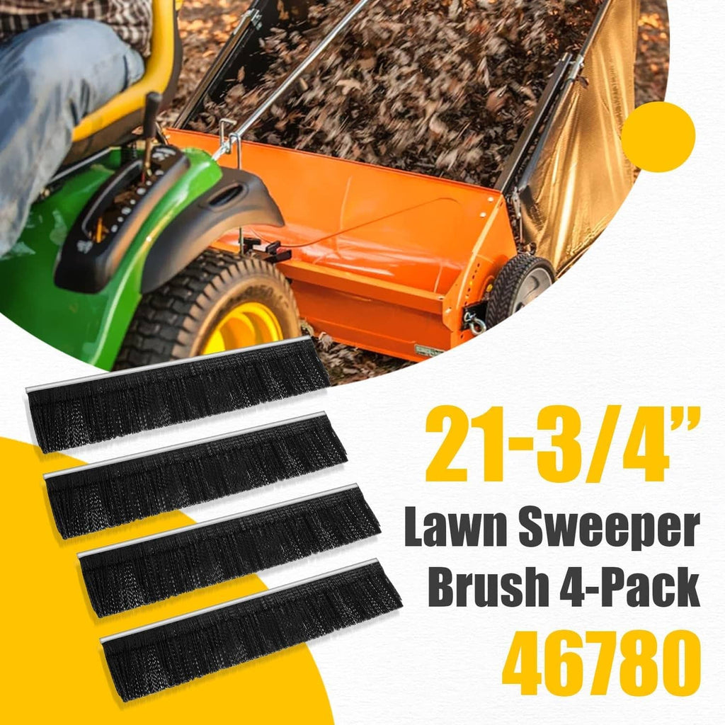 Lawn sweeper brush 4-pack set with black bristle brushes on gray mounting rails