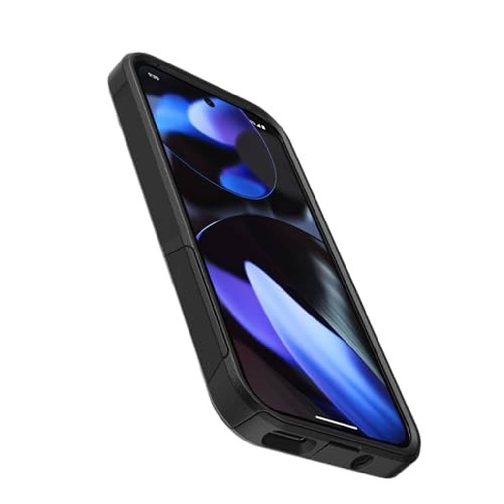 Black OtterBox phone case in profile with slim bumper protection and side buttons