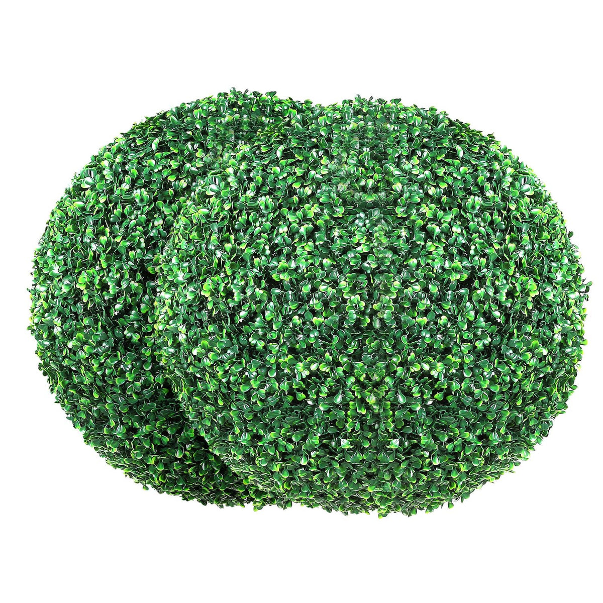 Artificial greenery topiary ball with dense small leaves, bright green