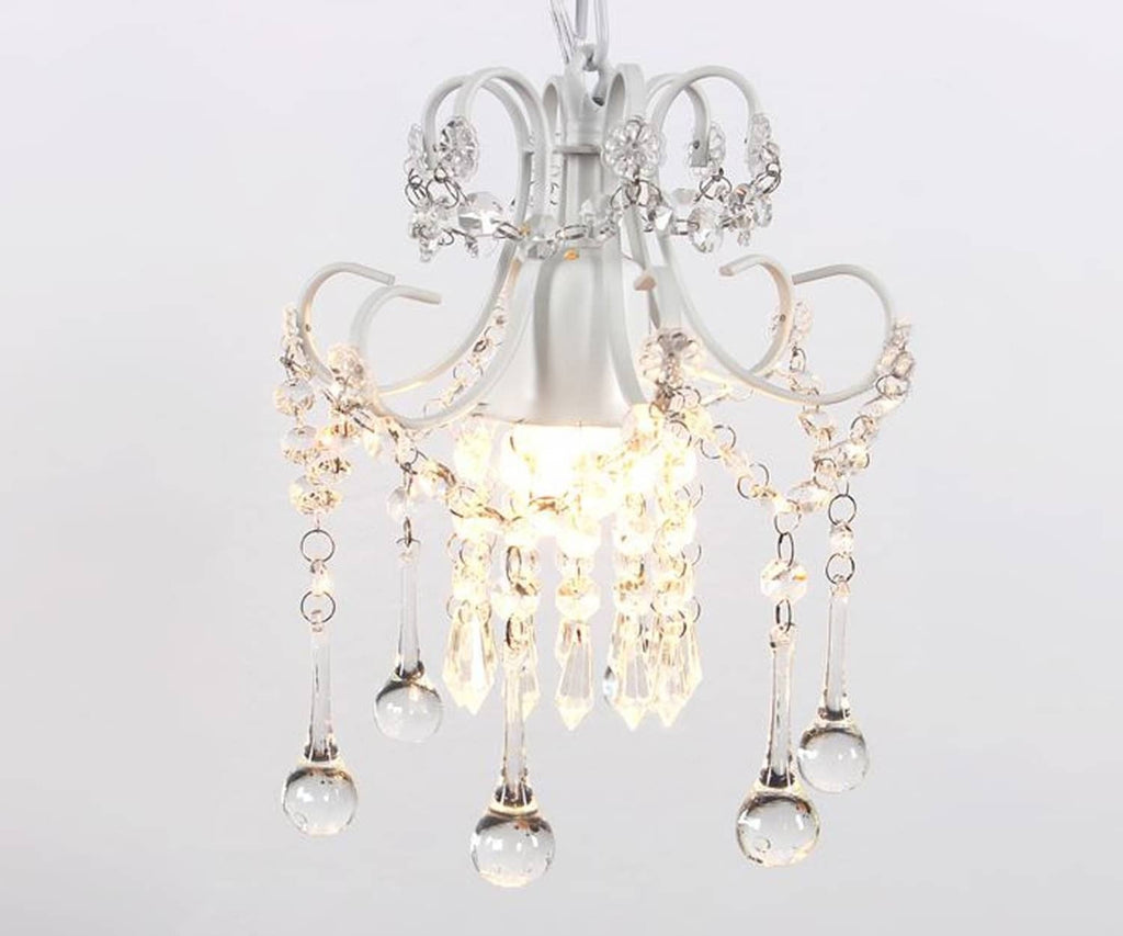 White crystal chandelier pendant light with curved arms and dangling bead crystals