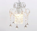 White crystal chandelier pendant light with curved arms and dangling bead crystals