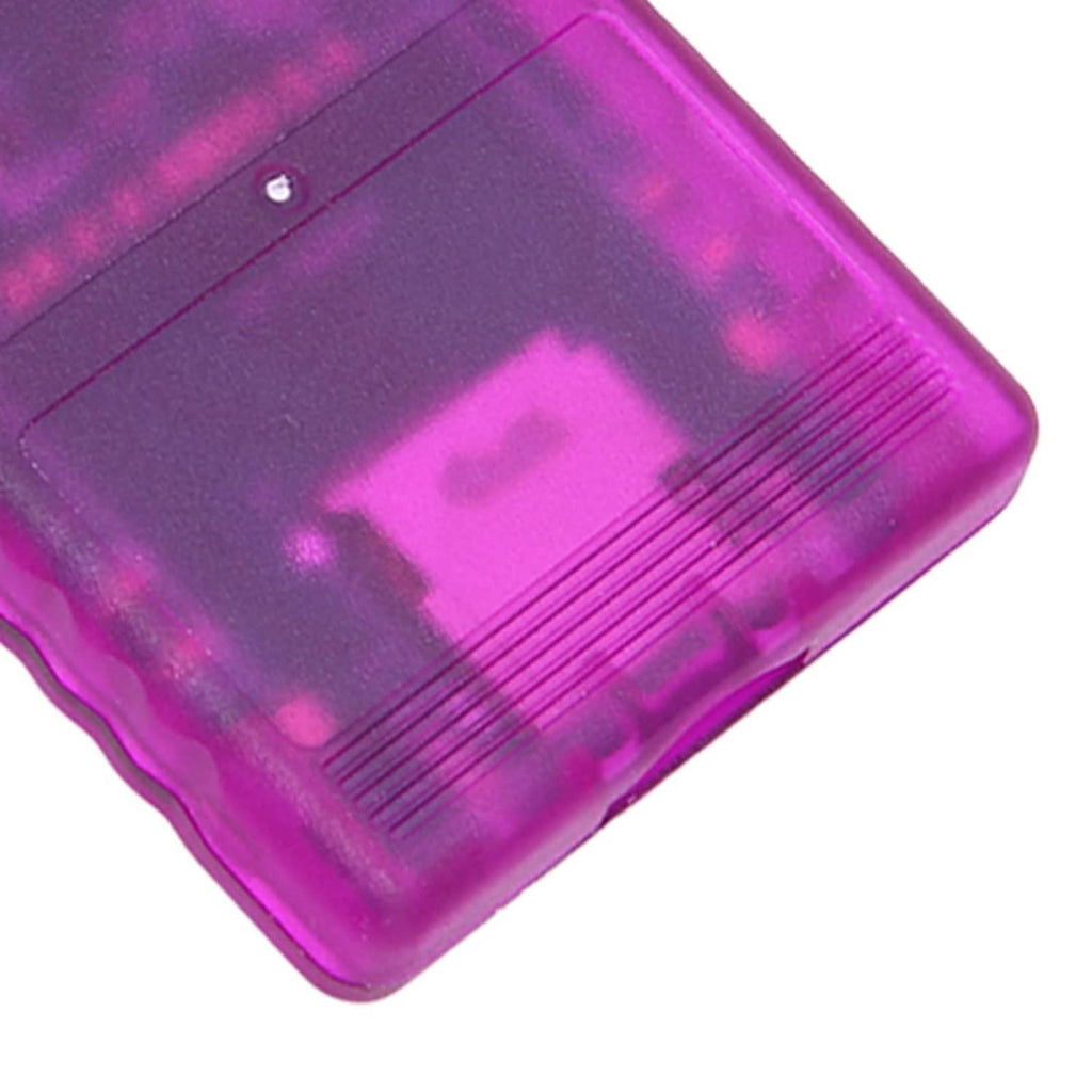 Close-up of purple translucent PS2 SD card adapter connector with ridged edge detail.
