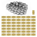 Brass clamp-style straight-through pipe fittings kit with metal clamps, assortment of pieces
