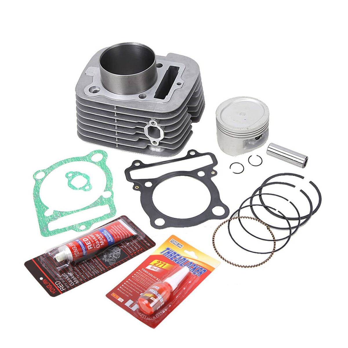 Top end cylinder piston gasket rebuild kit with cylinder, piston, rings, and gaskets