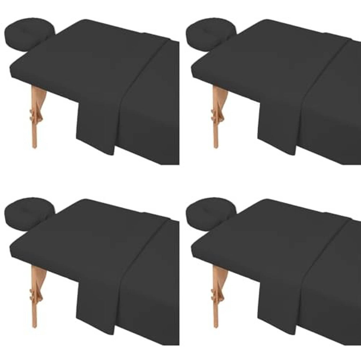 Dark gray microfiber massage table sheet set shown in multiple folded pieces
