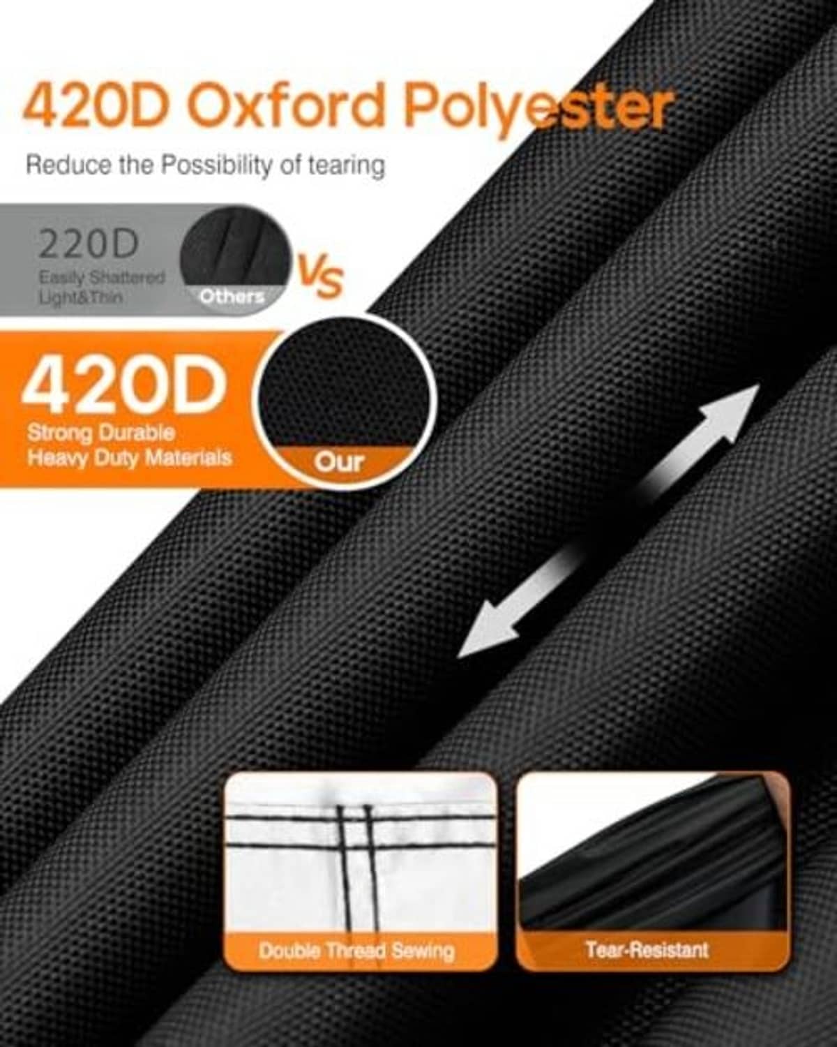 420D Oxford polyester golf cart cover fabric with double-thread stitching, tear-resistant weave