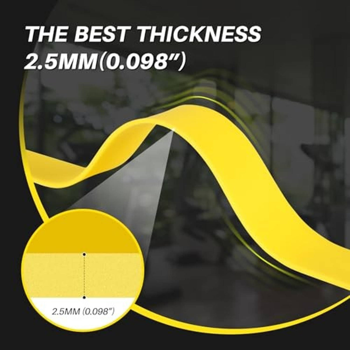 Yellow rubber agility ladder highlighting 2.5mm thickness with curve detail
