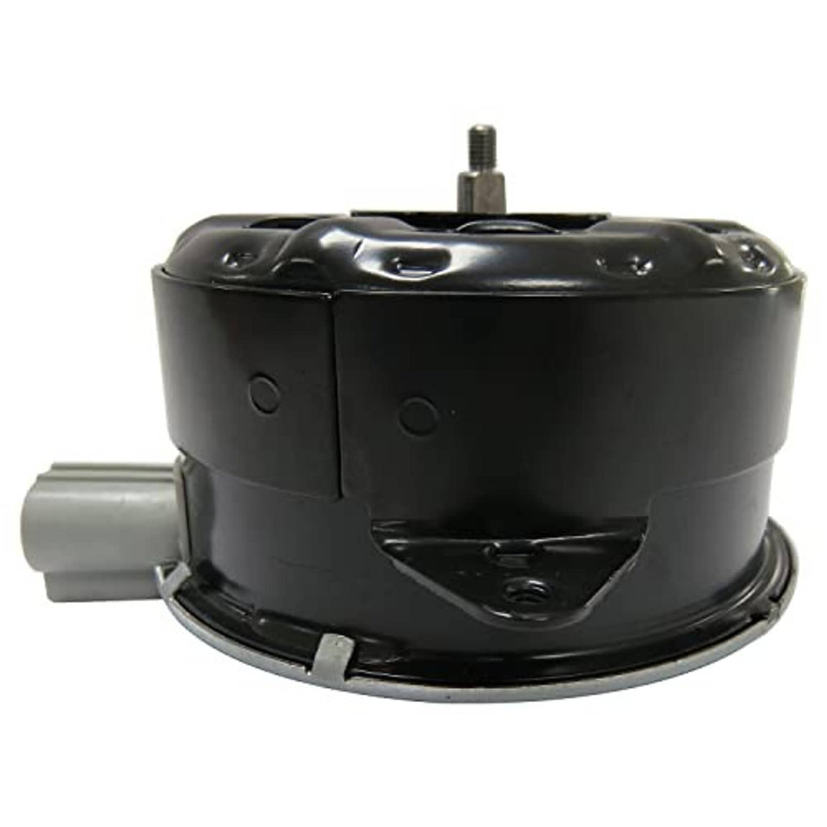 Black radiator cooling fan motor with top cover and exposed threaded post