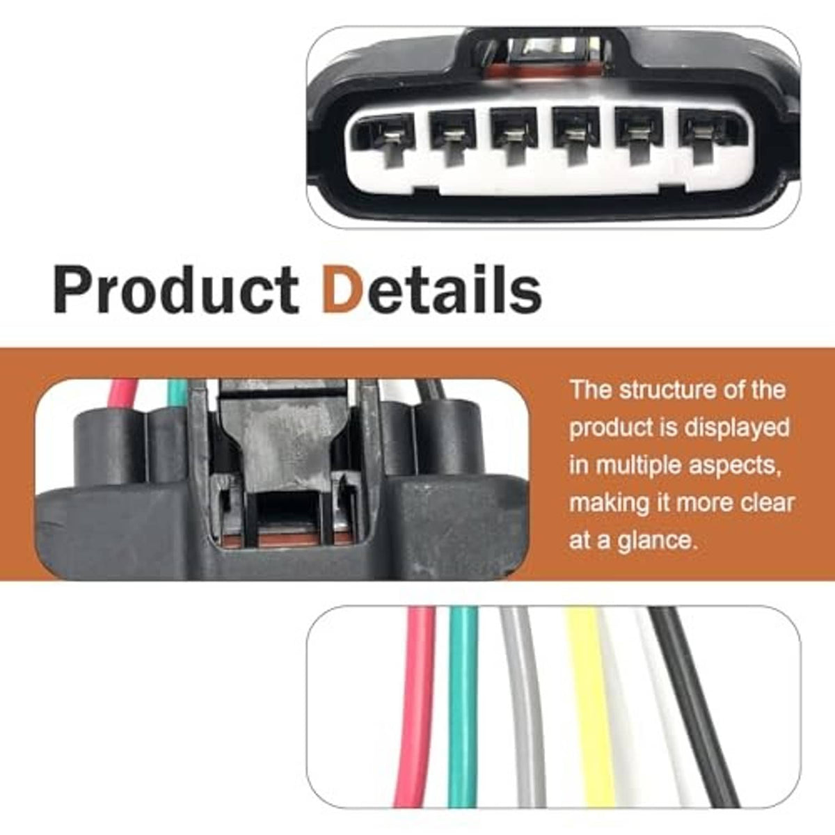 6-pin TPS connector with visible terminal openings inside black housing