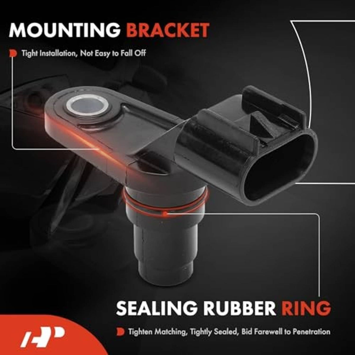 Camshaft position sensor with mounting bracket and sealing rubber ring detail