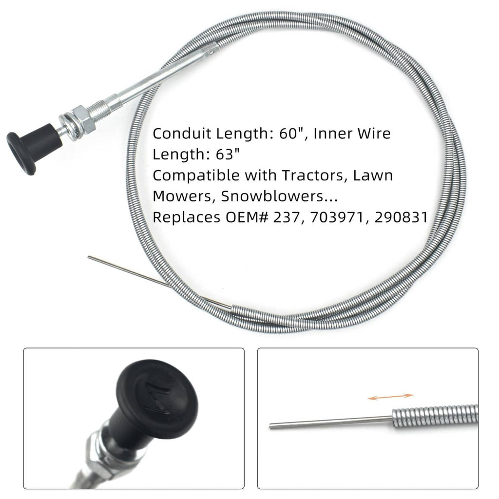 Choke control cable, 60 in conduit, 63 in inner wire; fits tractors and mowers