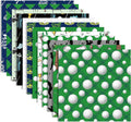 Set of golf-themed scrapbook paper sheets with green, white, and black patterns and golf balls