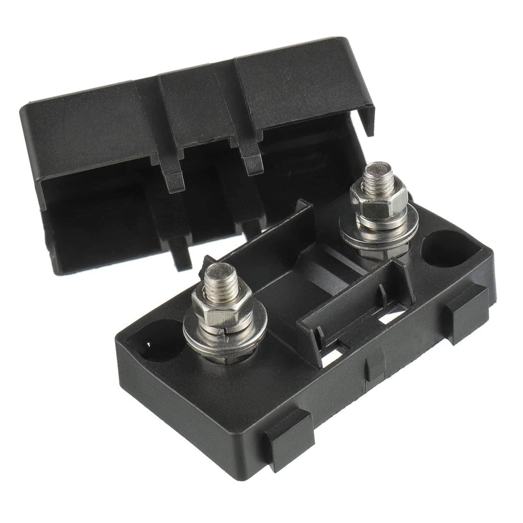 Black AMI/Midi fuse holder base with two threaded studs for bolt-on mounting