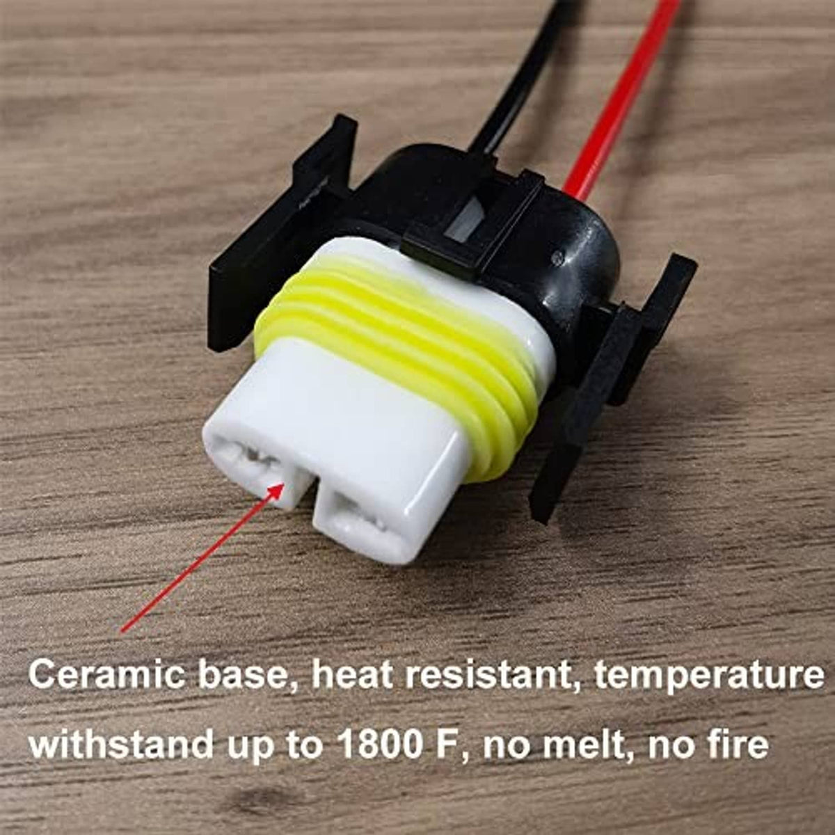 Single ceramic wire harness socket connector with white plug, green coil insulator, black bracket