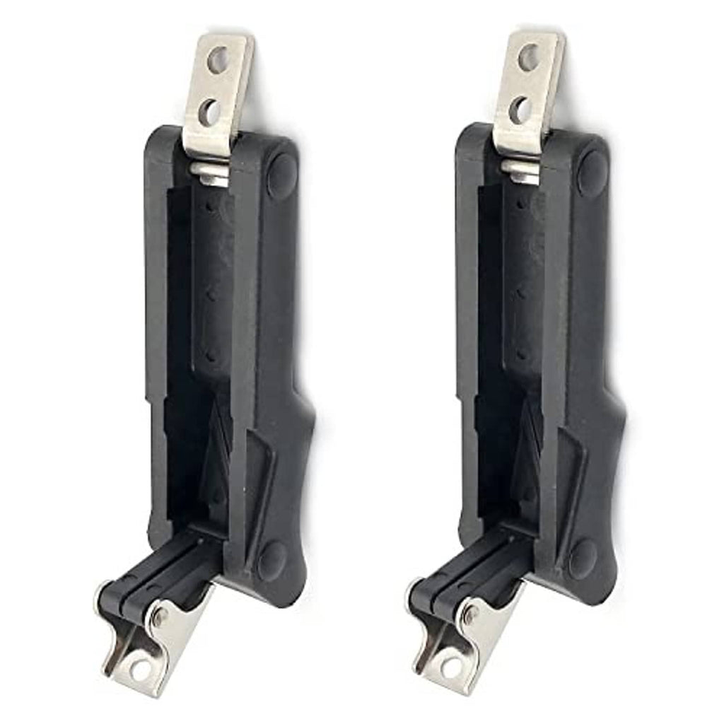 Black rubber latch brackets with silver mounting plates and pivot pins (pair)