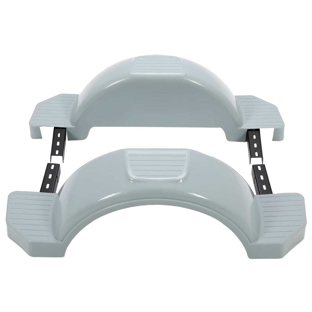 Light gray curved trailer fenders with ribbed foot pads and black mounting brackets