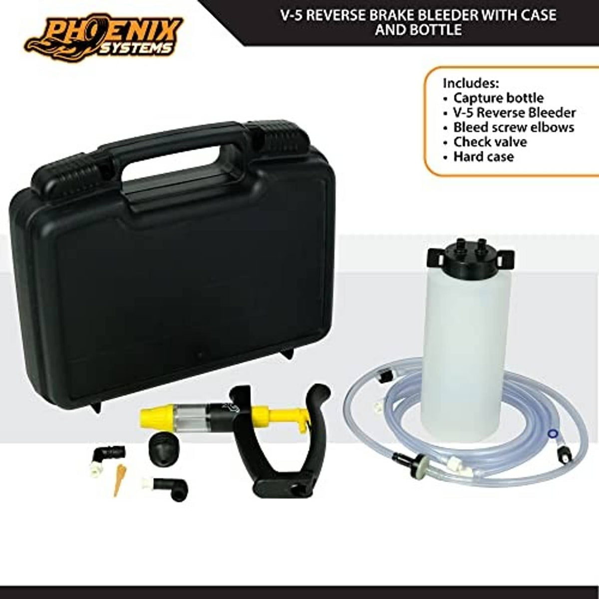 V-5 reverse brake bleeder kit with case and bottle plus clear suction hose