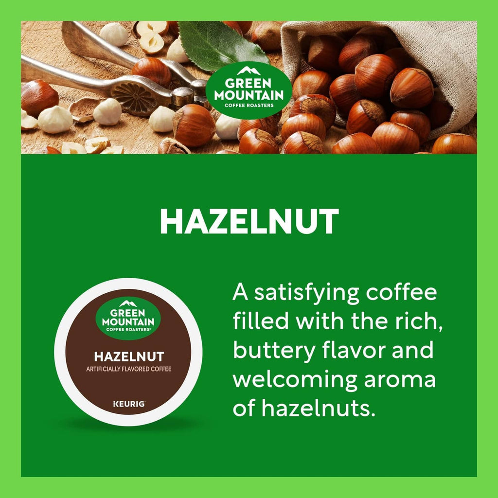 Hazelnut flavor panel with Green Mountain logo and hazelnut cup seal