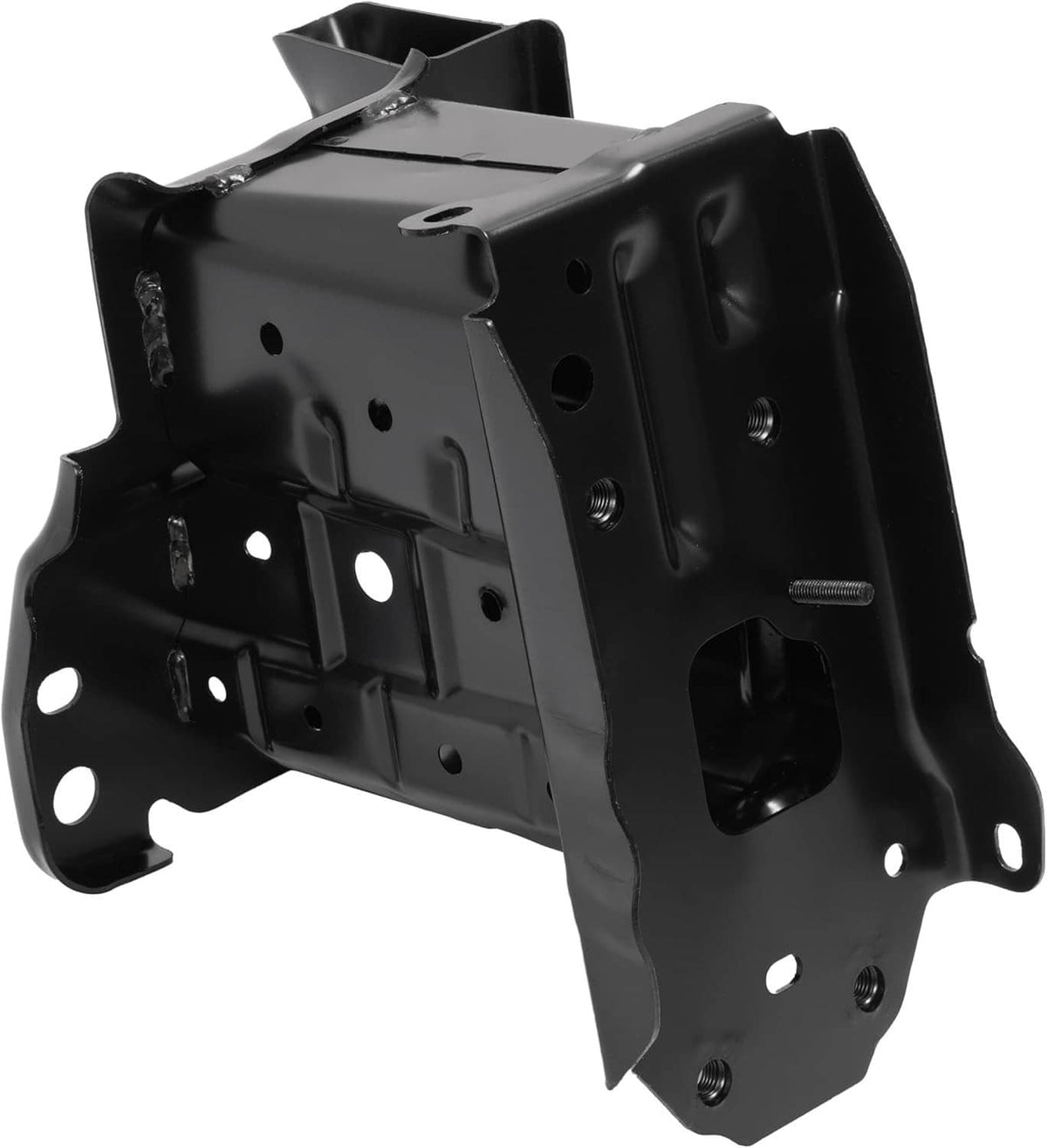Front bumper reinforcement impact bracket, black metal bracket with raised ribs and mounting holes
