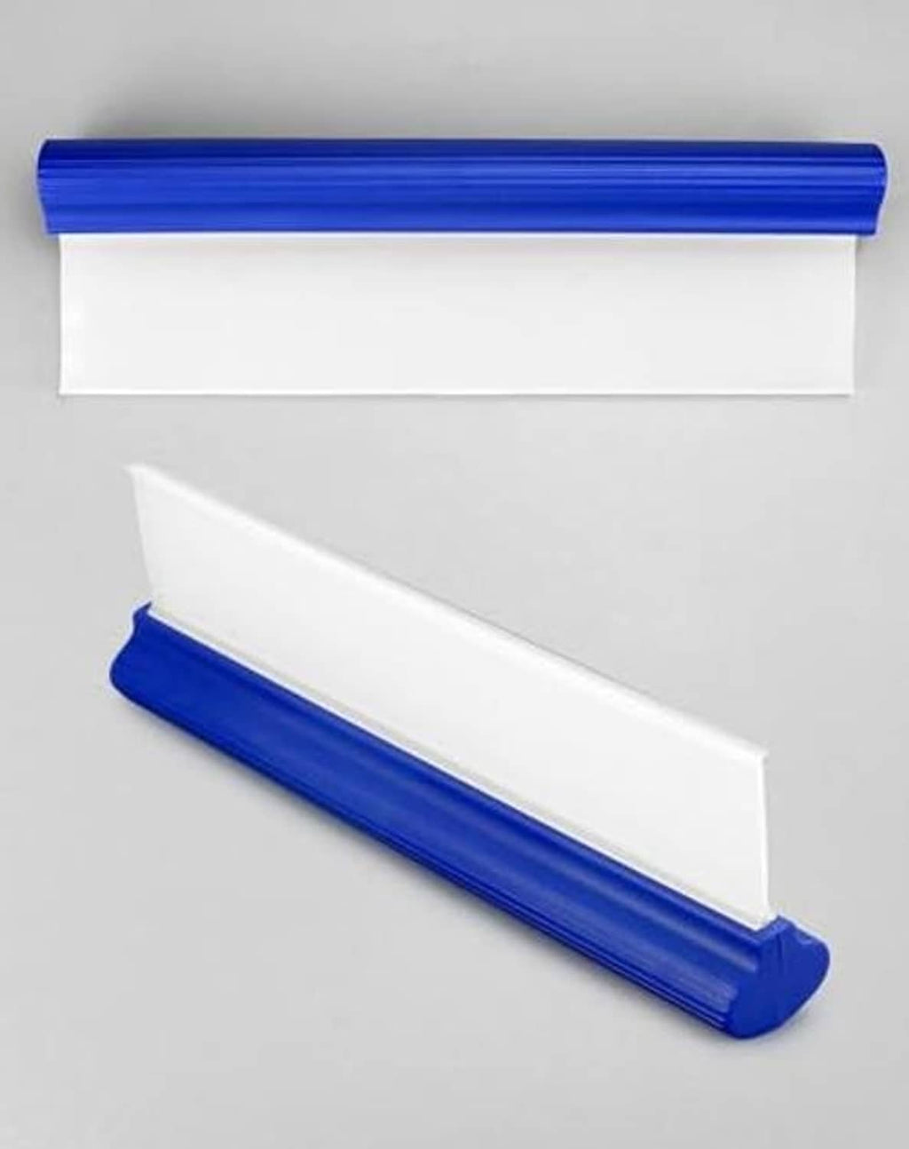 Two-piece car squeegee set: blue handle and white flexible scraper blades