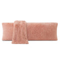 Pink fuzzy body pillow cover with matching long tassel fringe detail