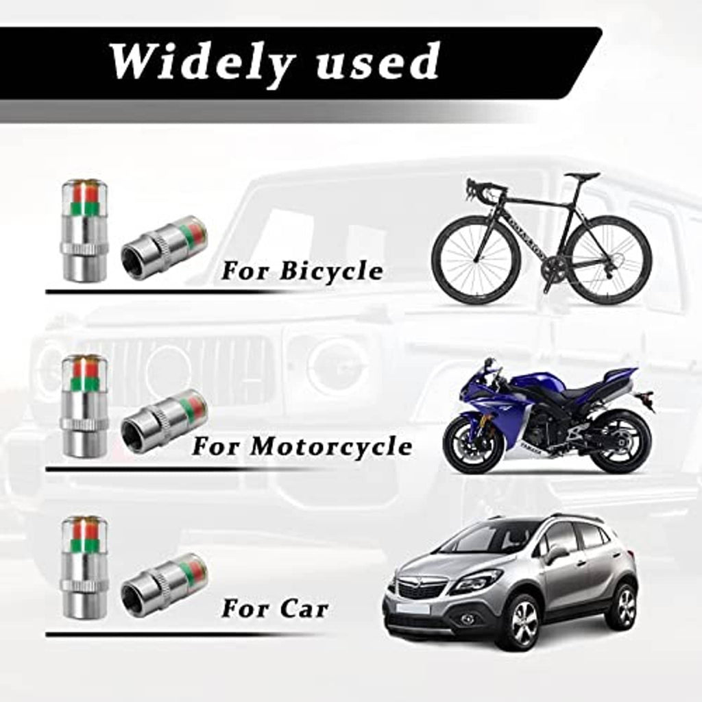 Metal tire valve stem caps with red-and-green indicator bands for car use