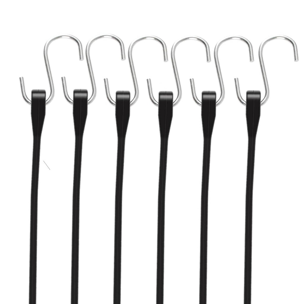 Black rubber bungee cord ties with metal hooks, set of multiple straps